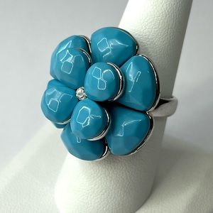 New Camille Lucie Chunky Turquoise Blue Flower Cocktail Ring